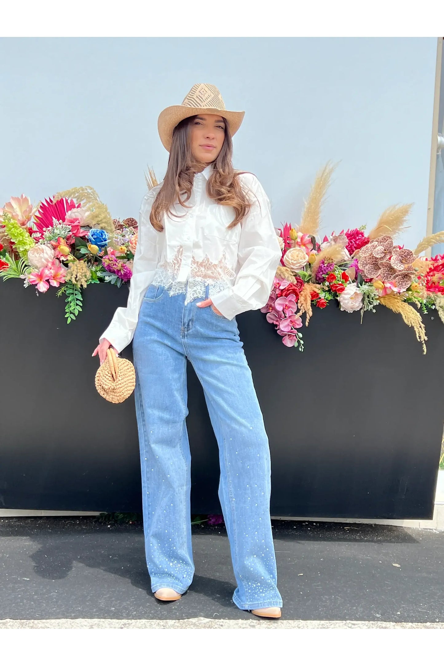 Lace & Sparkle Wide Leg Jeans