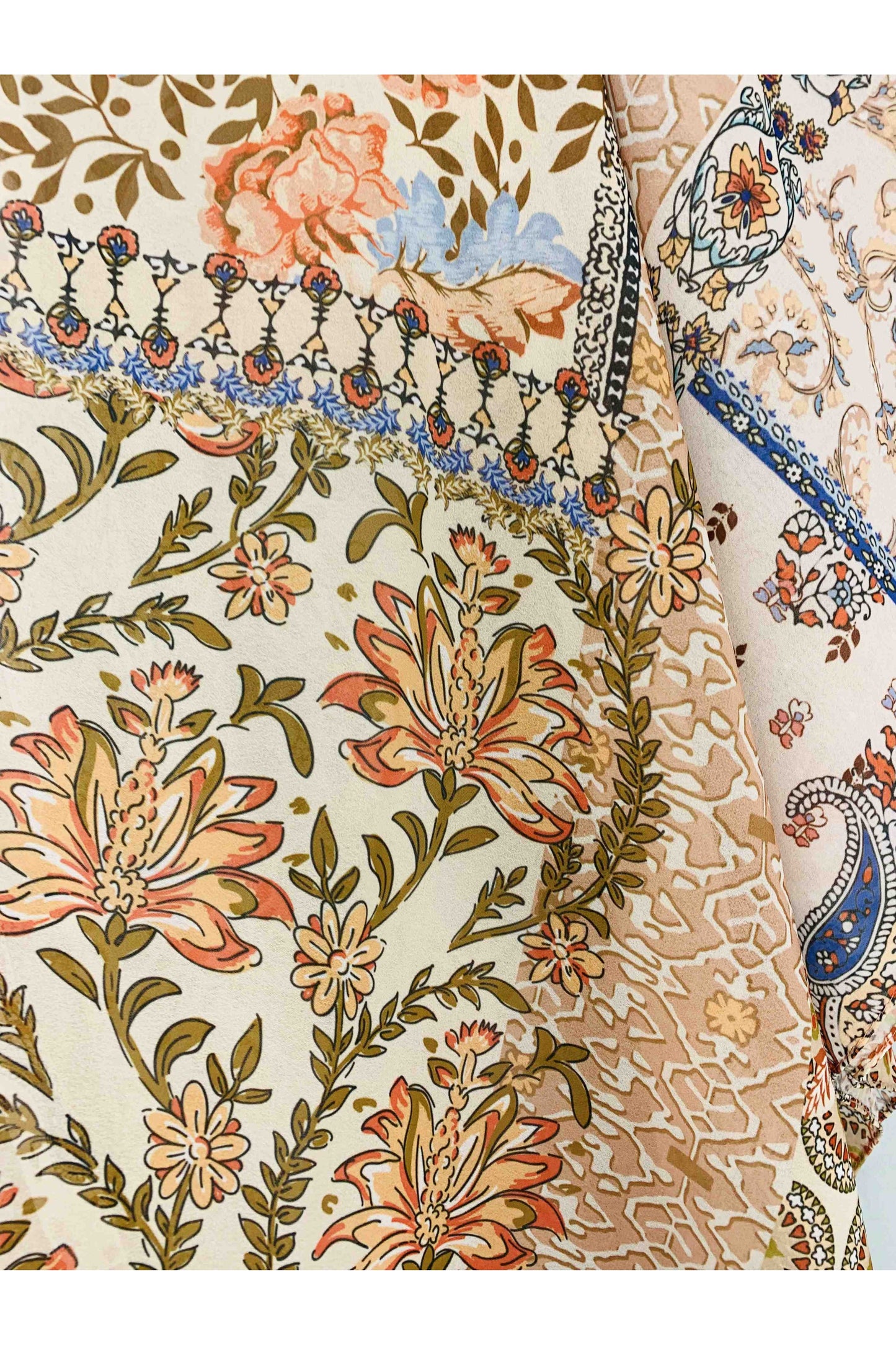 Beige kimono/cover up met bloemenprint en patchwork