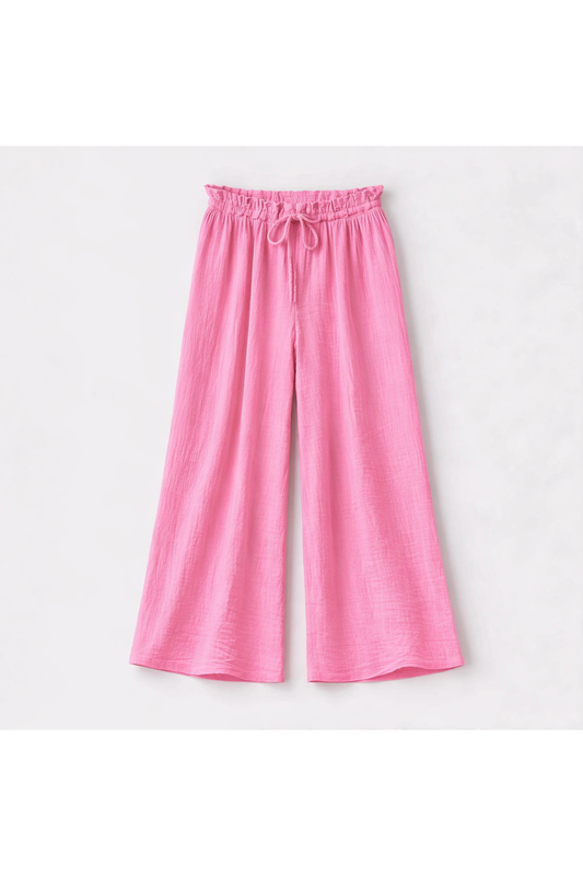 Luchtige broek in gewafeld katoen roze