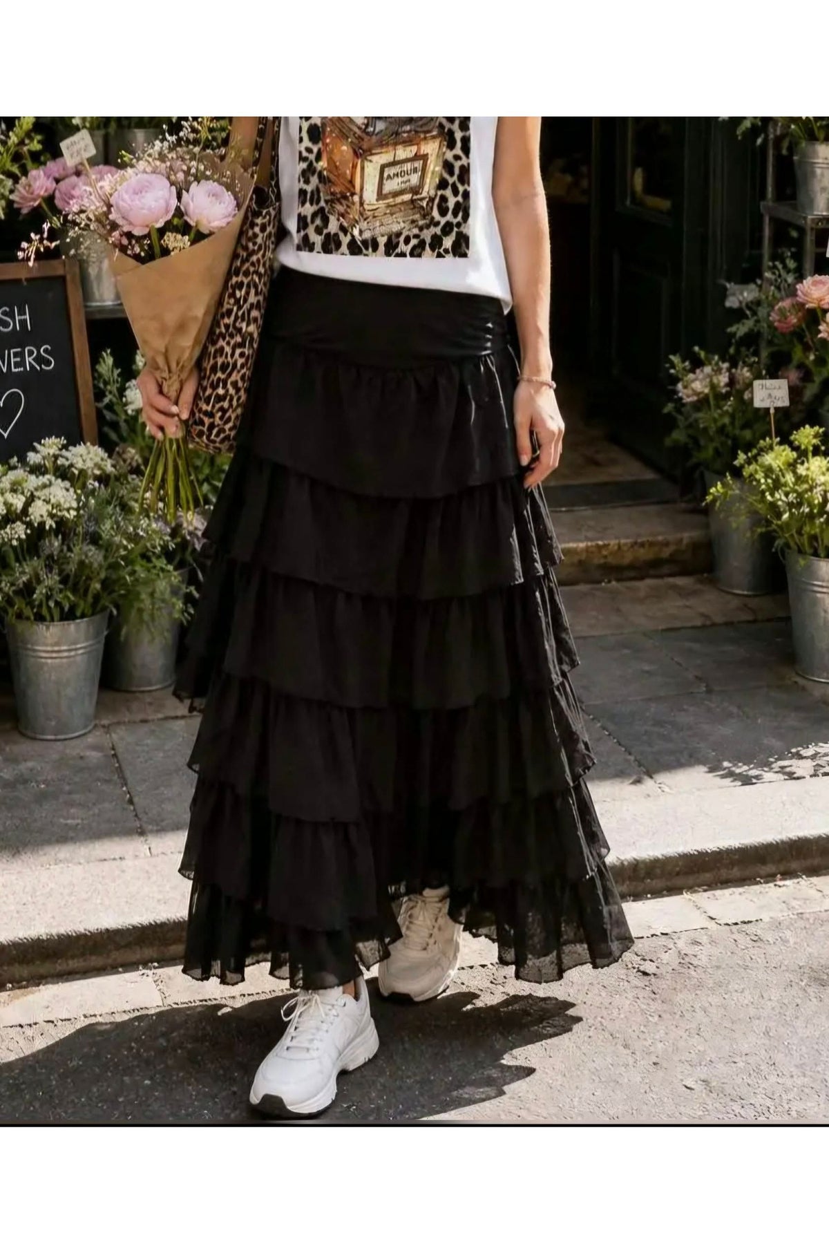 Laagjesrok Silky Boho Chocoladebruin