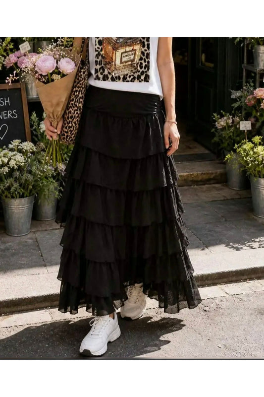Laagjesrok Silky Boho Chocoladebruin