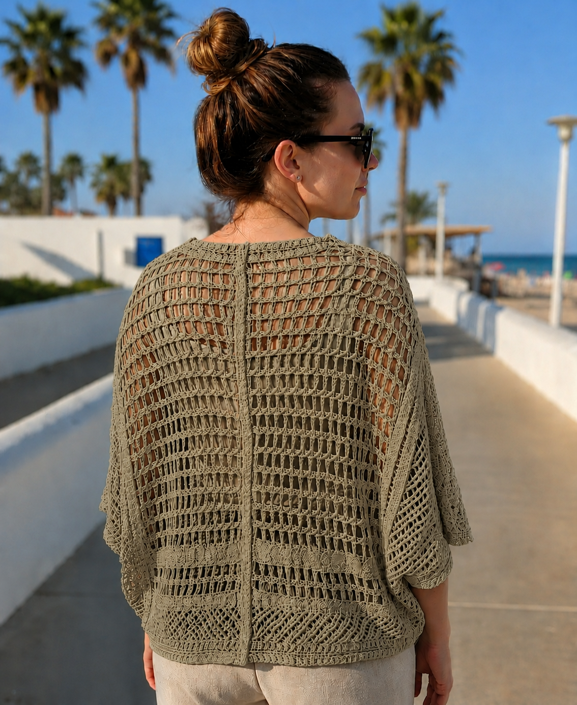 Boho Crochet Gilet Kaki