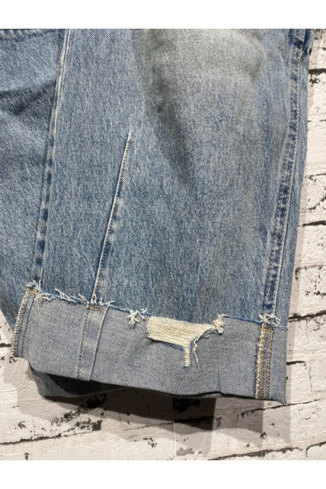 Vintage wash jeans met opgerolde boord