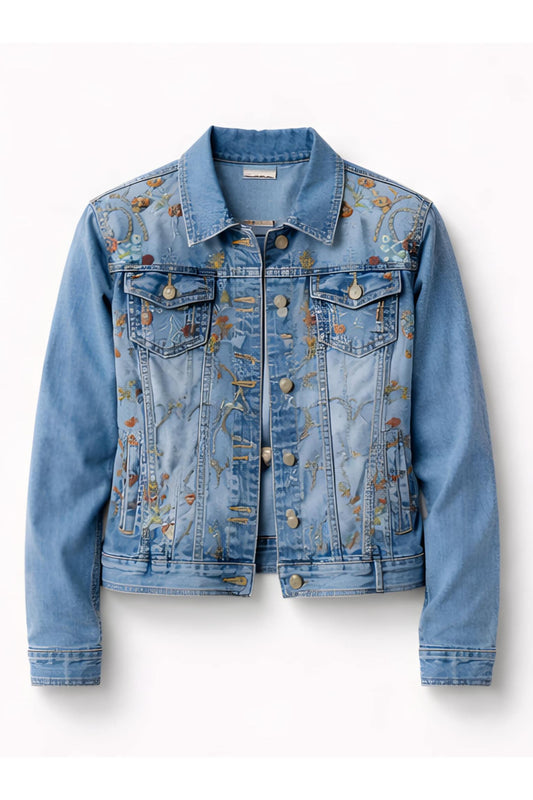 Denim Jasje Met Bruine Details