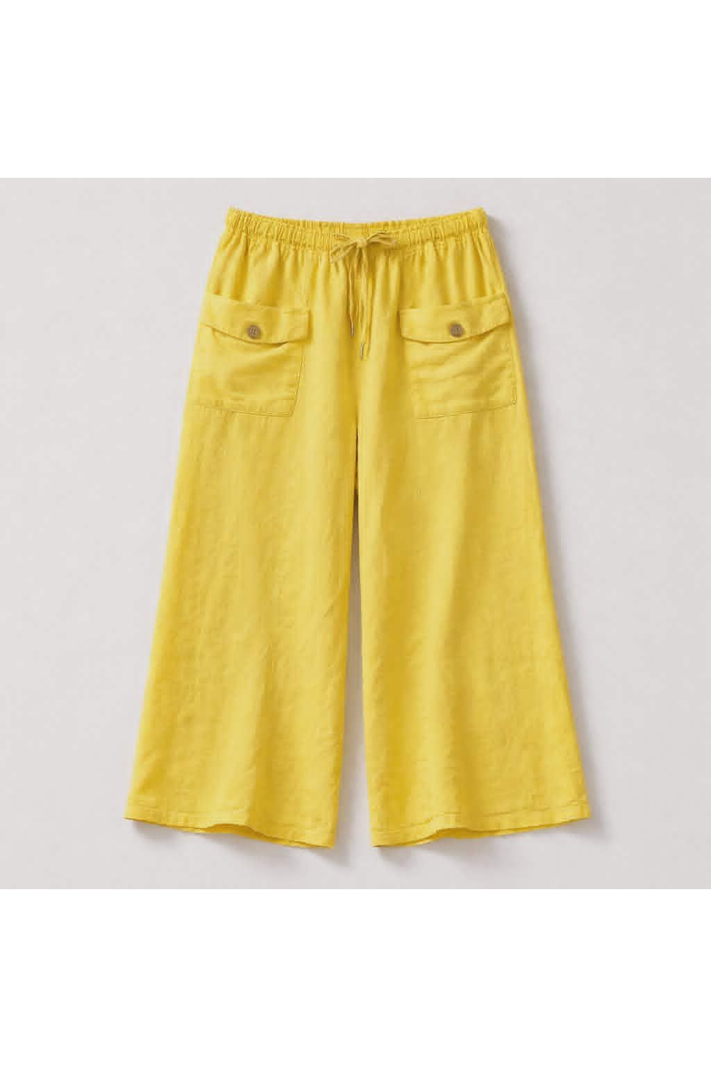 Linnen broek met zakjes & striklint Geel