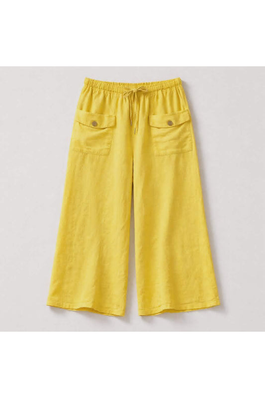 Linnen broek met zakjes & striklint Geel