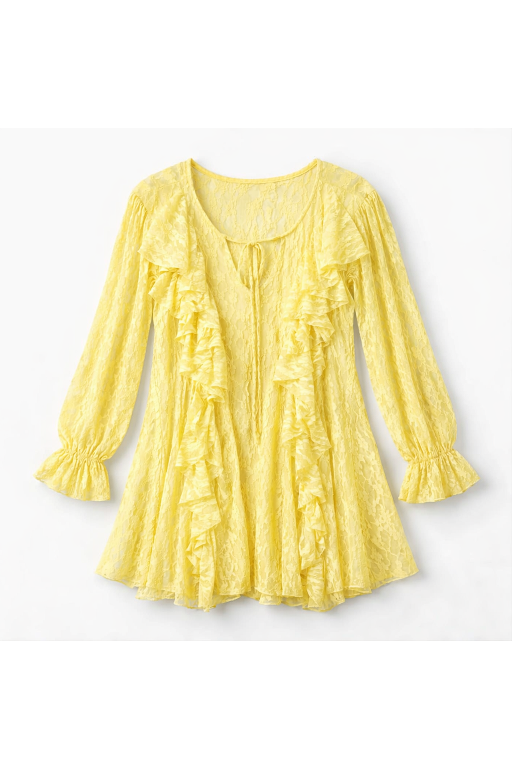Ruffle lace tunic dress geel