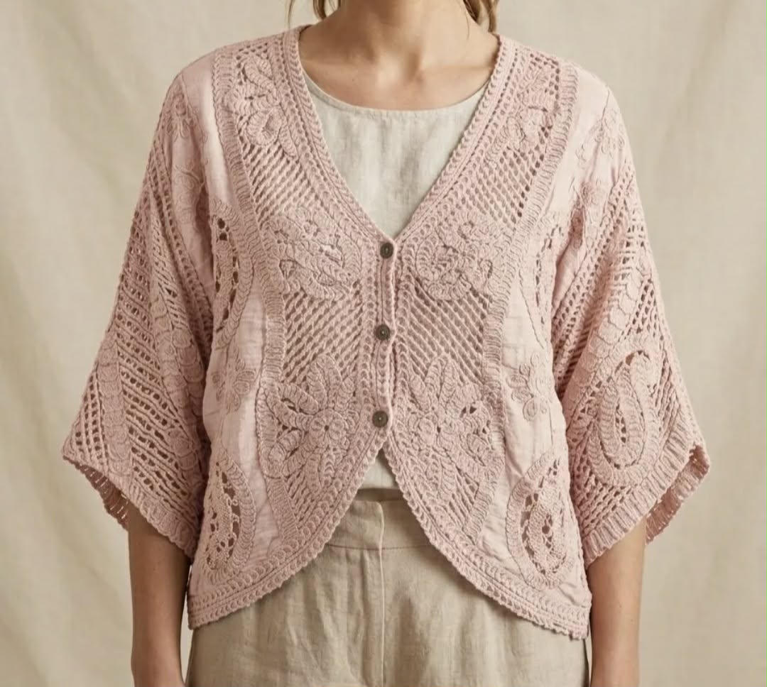 Boho Crochet Gilet Roze