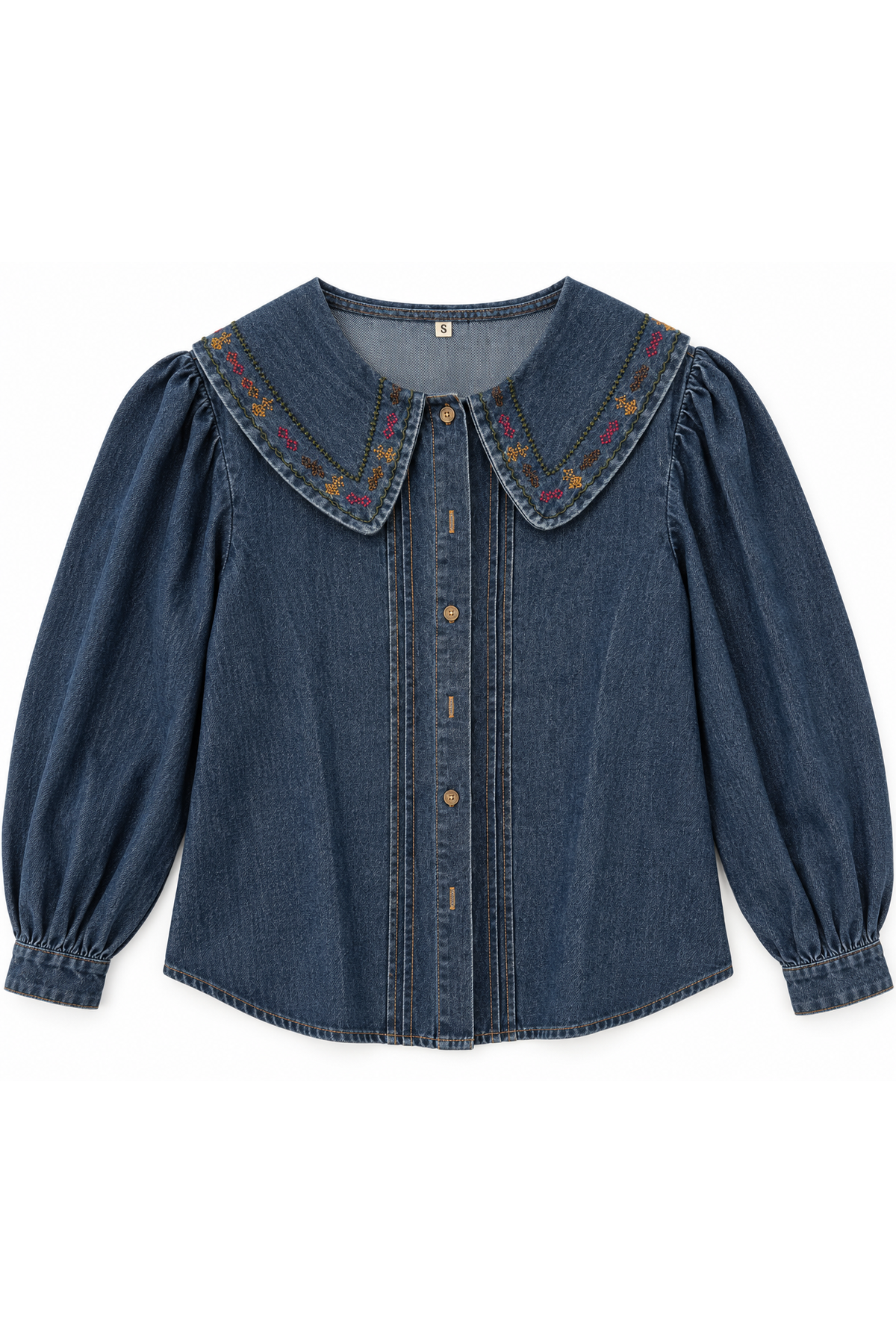 Jeansbloes met geborduurde kraag