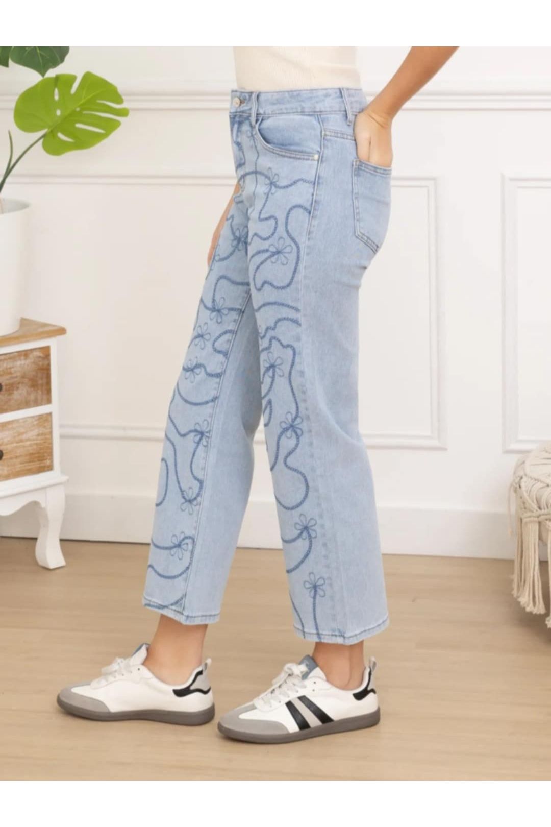 Licht Flared Jeans Met Borduursels