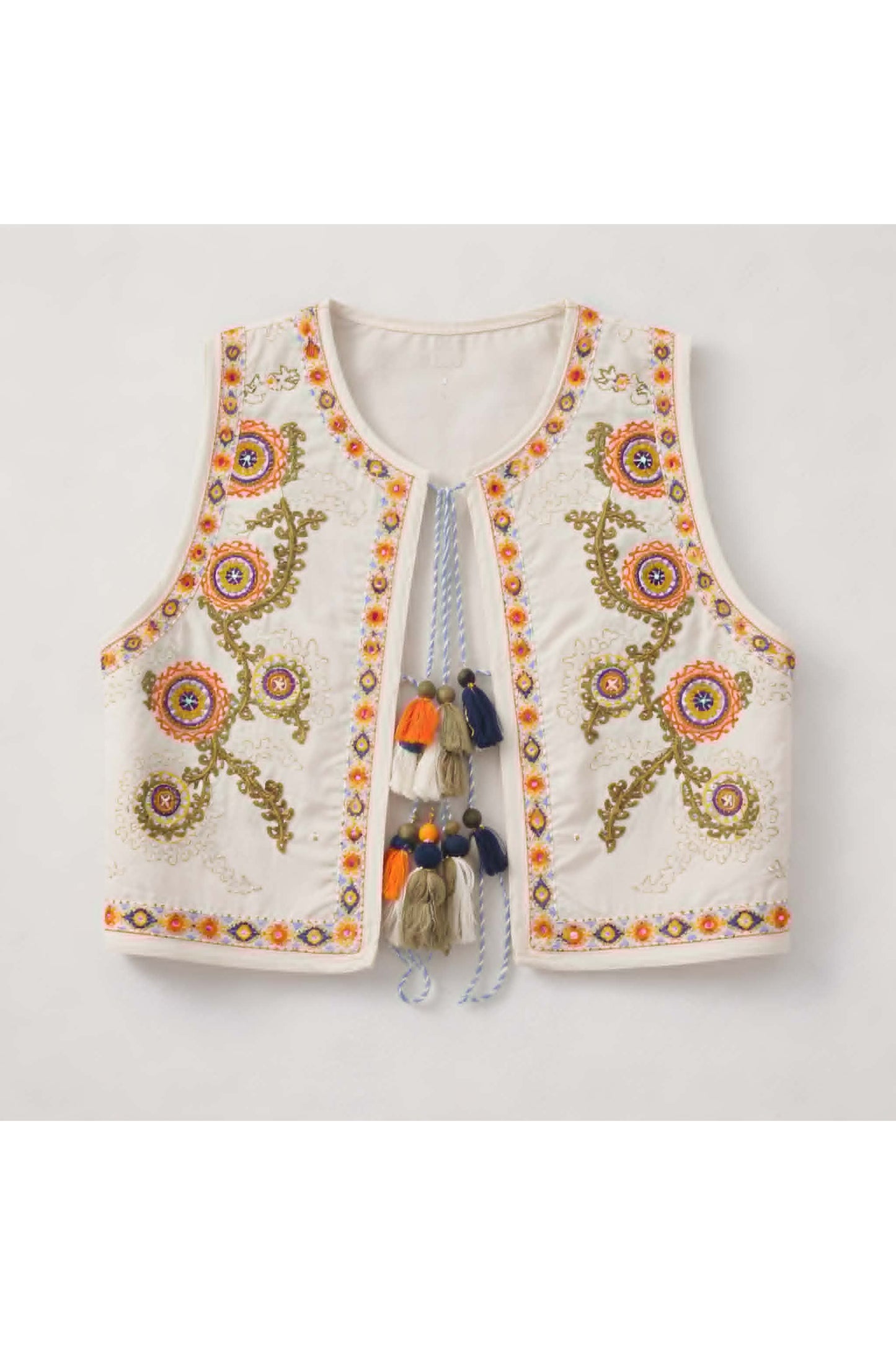 Boho gilet met borduurwerk en kwastjes