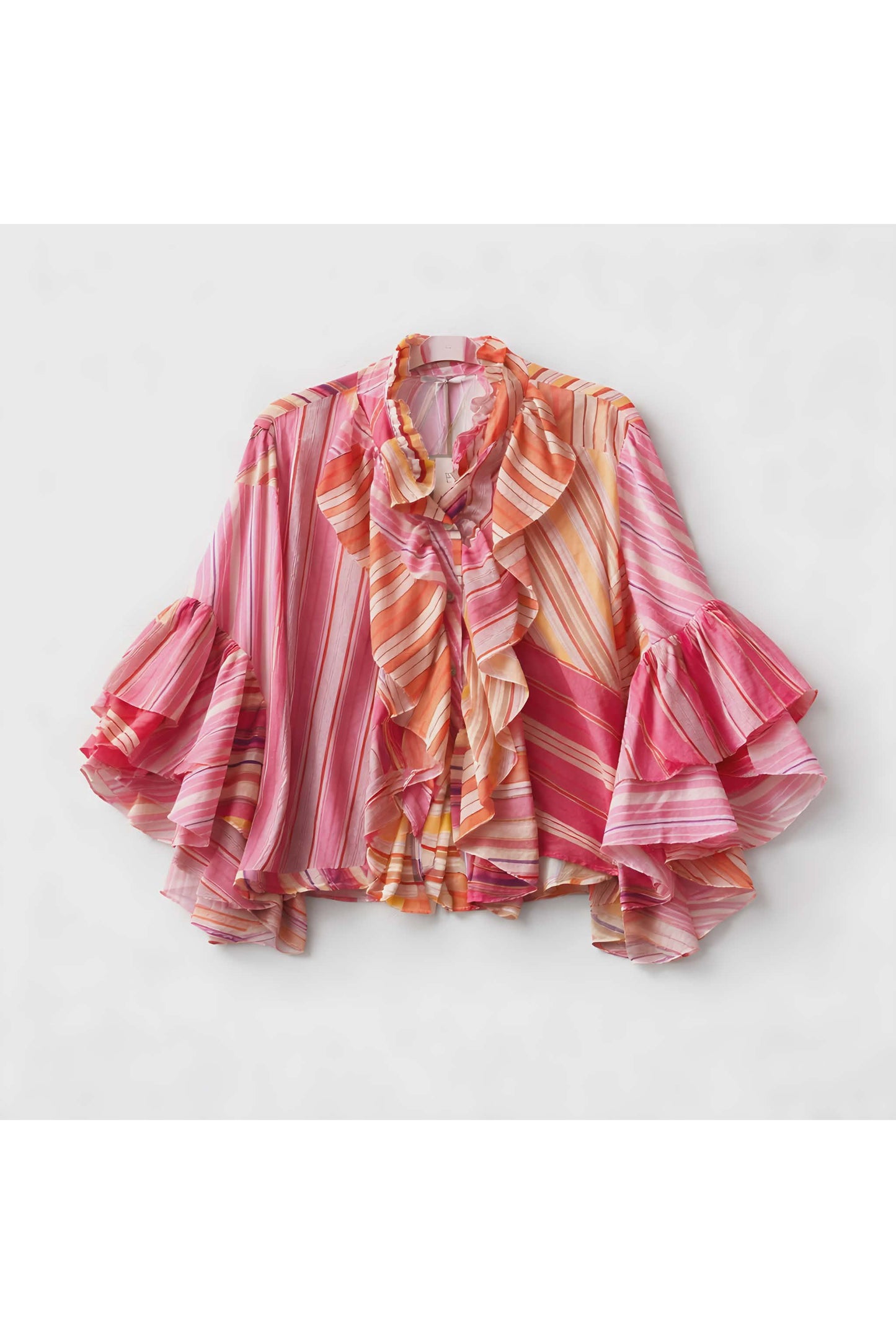 Blouse met volants & jabot fushia
