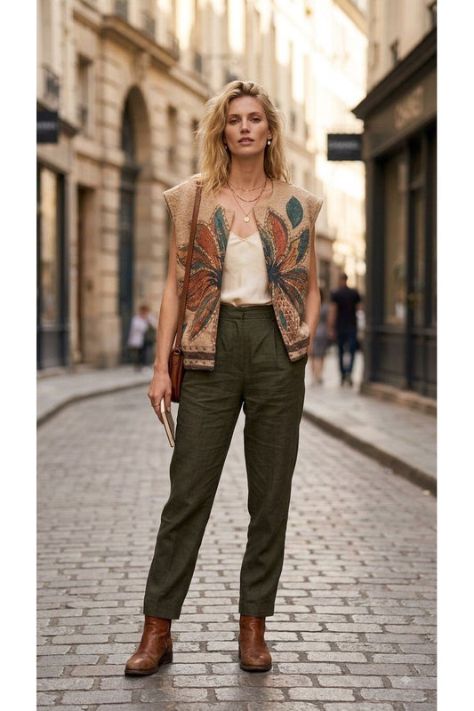 Bedrukte korte gilet beige