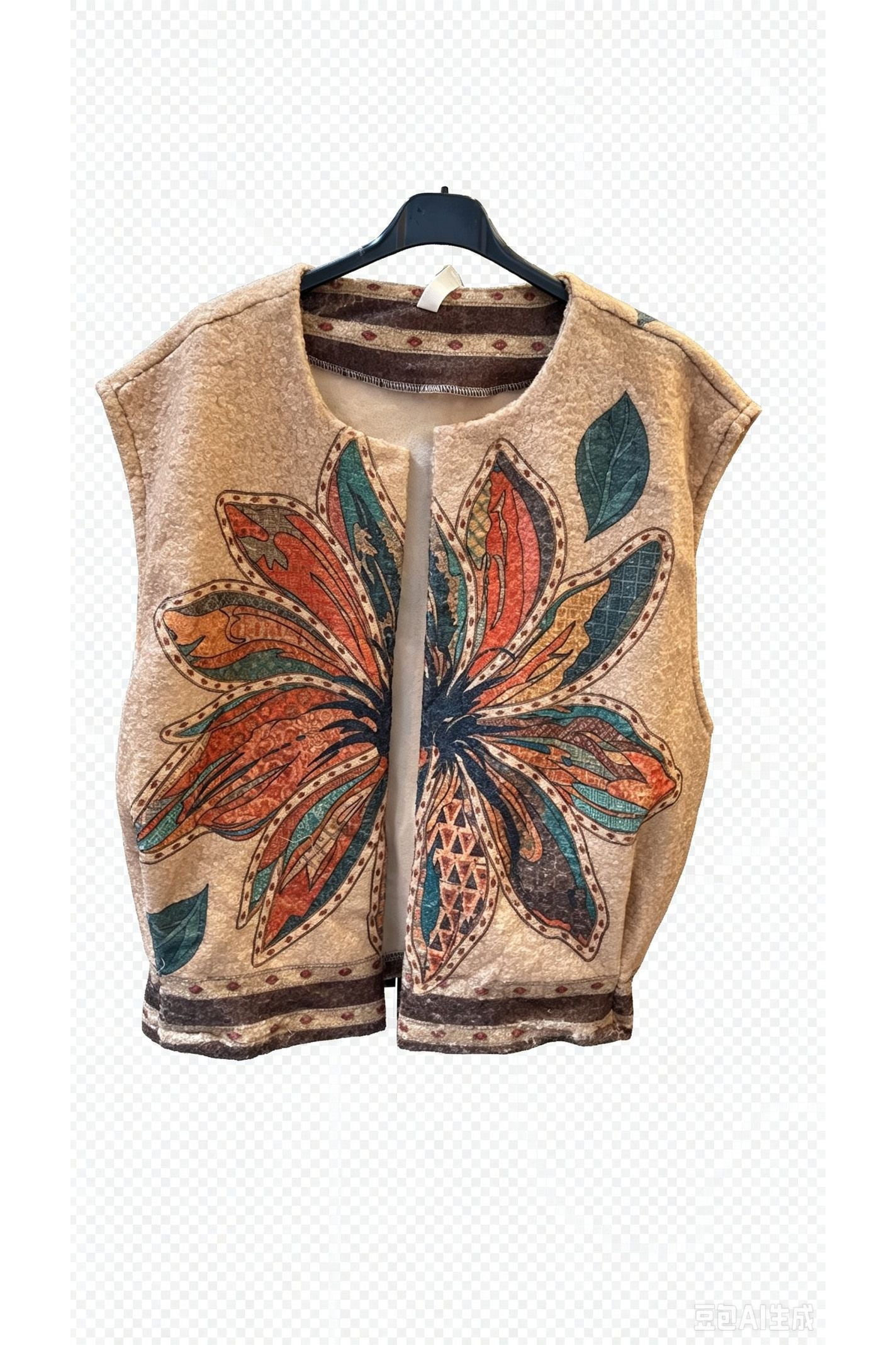 Bedrukte korte gilet beige