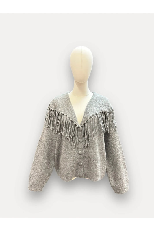 Grijze Gilet Met Franjes