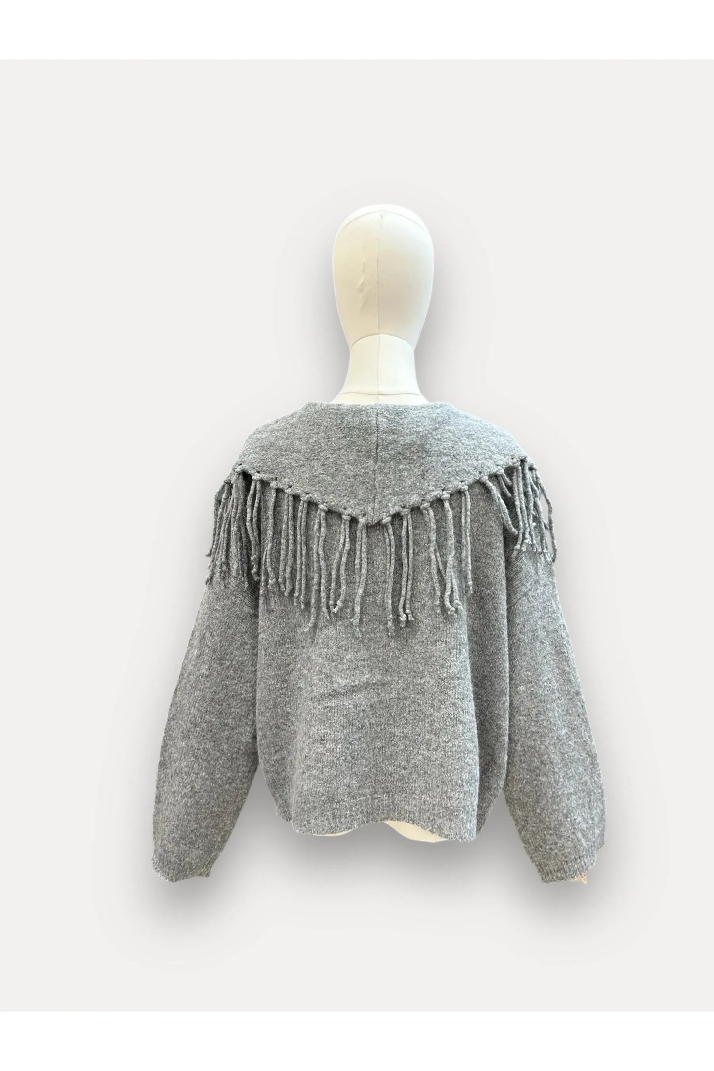 Grijze Gilet Met Franjes