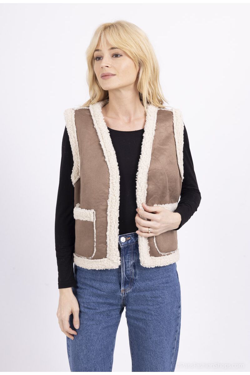 Gilet Teddy Taupe
