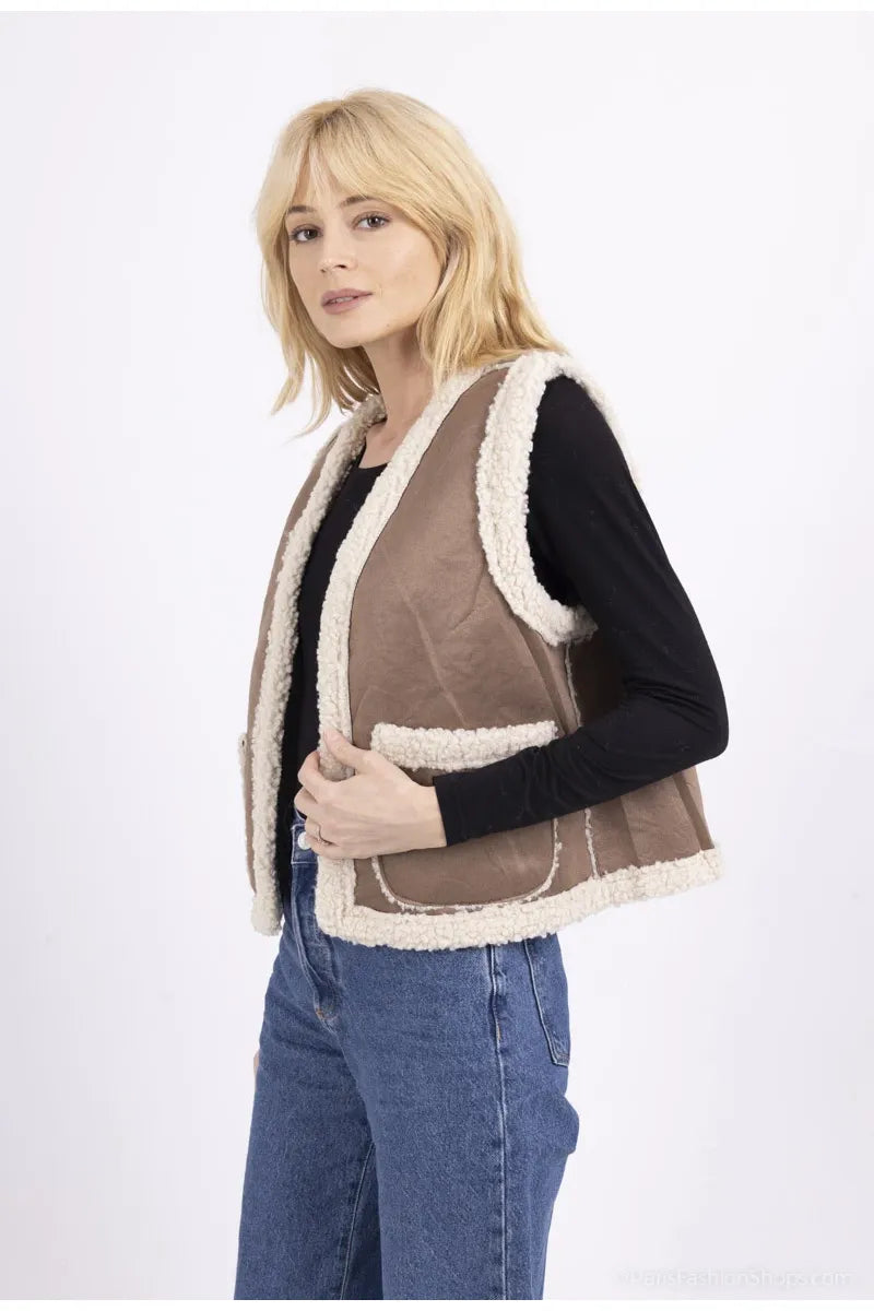 Gilet Teddy Taupe