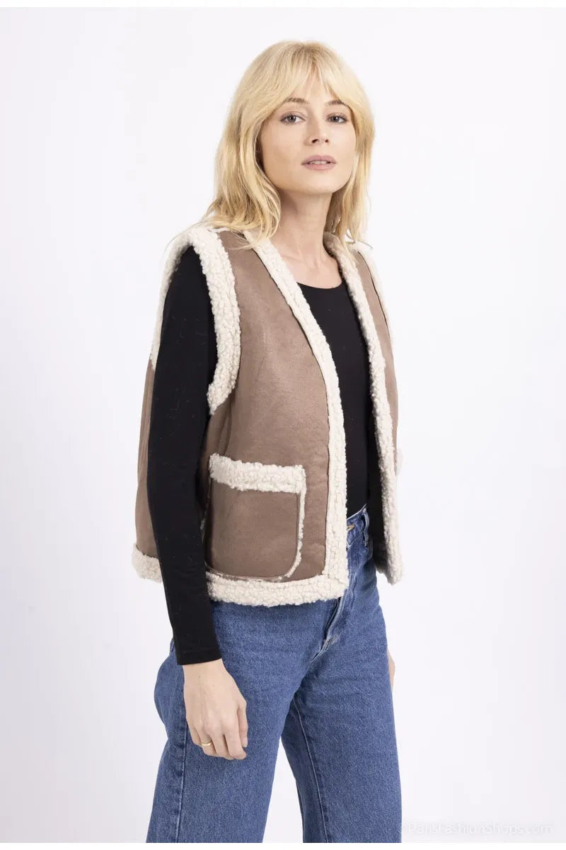 Gilet Teddy Taupe