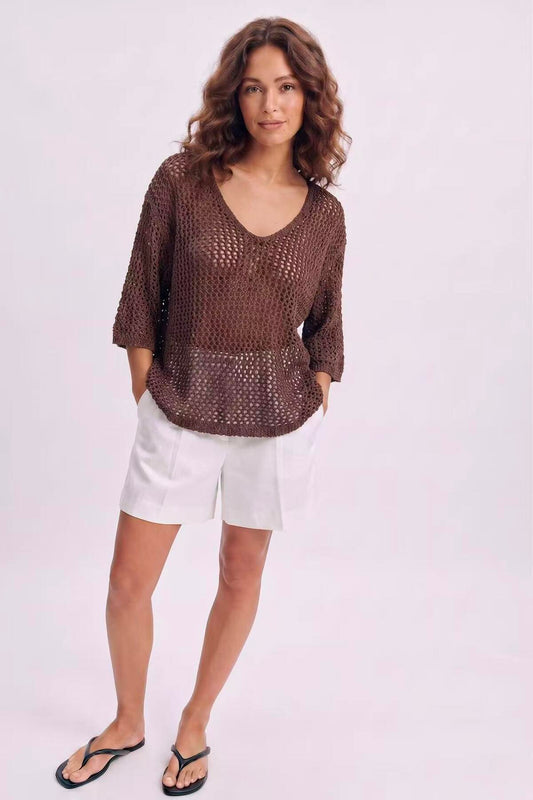 Lurex mesh top donkerbruin