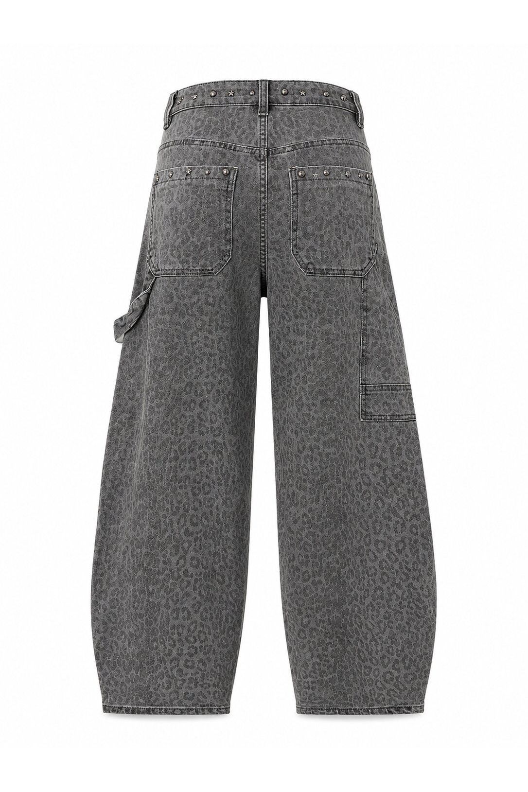 Grijze ballonjeans met luipaardprint en studs