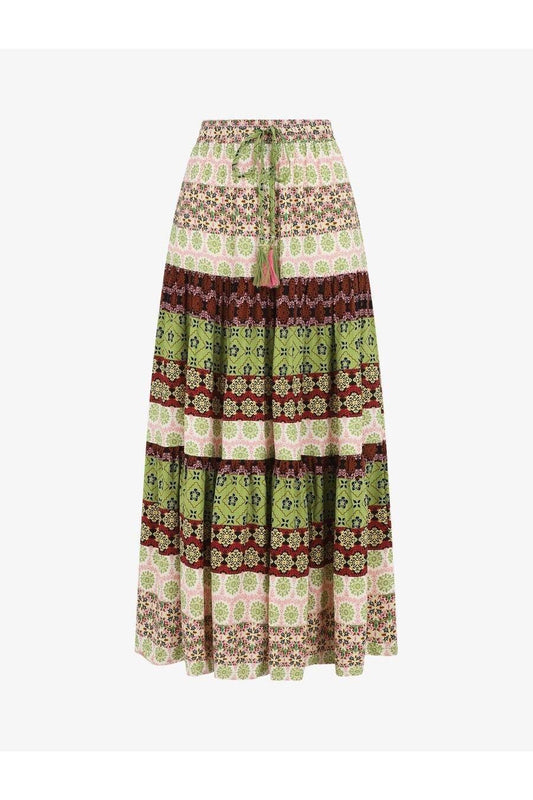 Bohemian maxi rok met print – appelgroene vibes