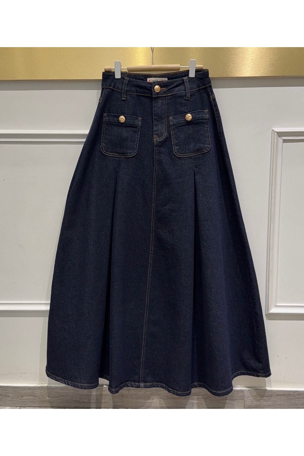 Wijde denim stretch rok met zakken