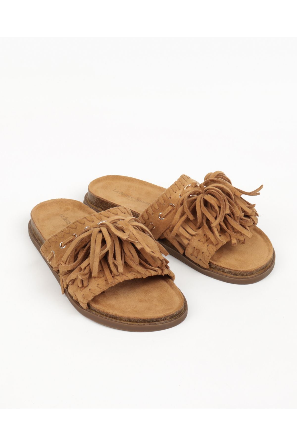 Boho Fringe Slippers Camel