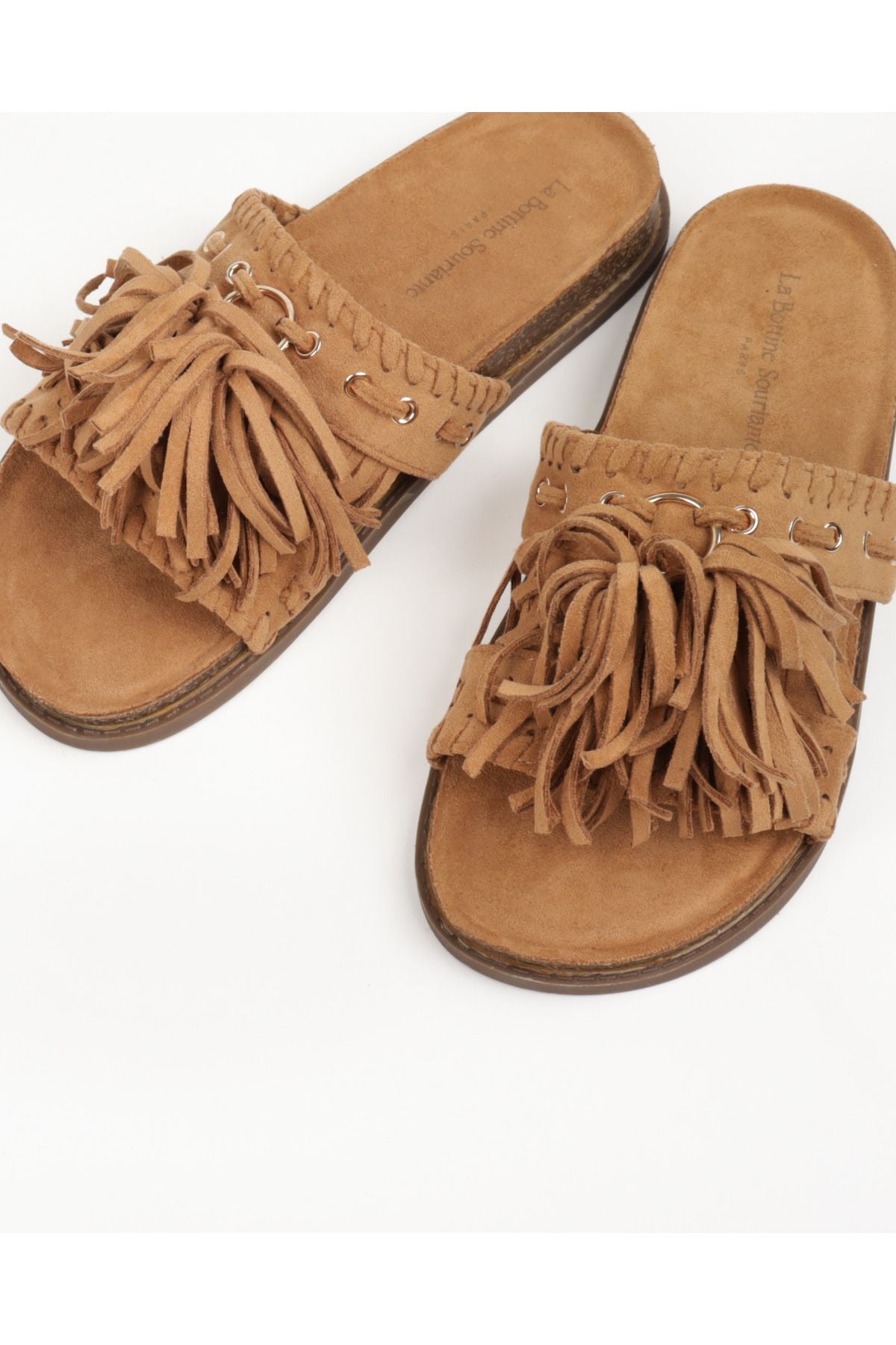 Boho Fringe Slippers Camel