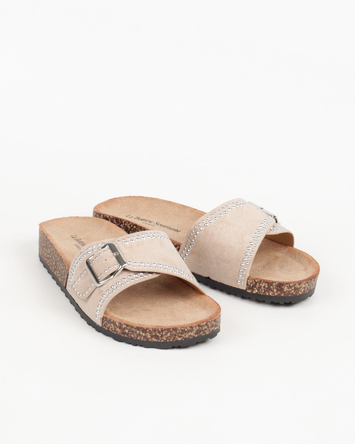 Sparkle Buckle Slippers Nude