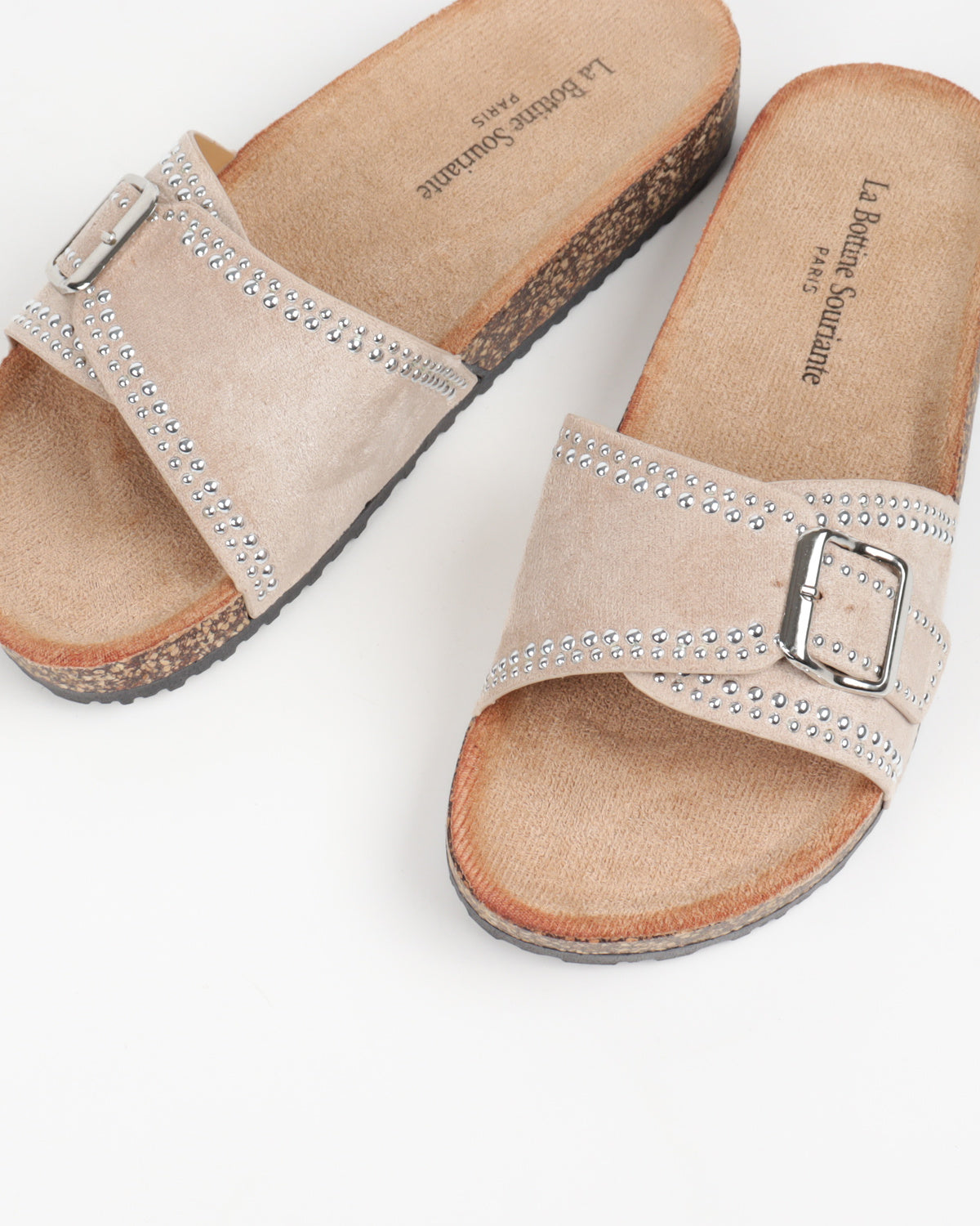 Sparkle Buckle Slippers Nude