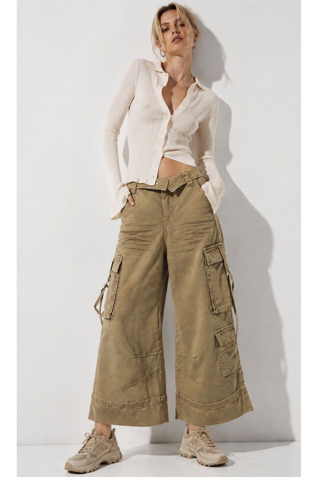Vintage Oversized Cargo Broek Beige