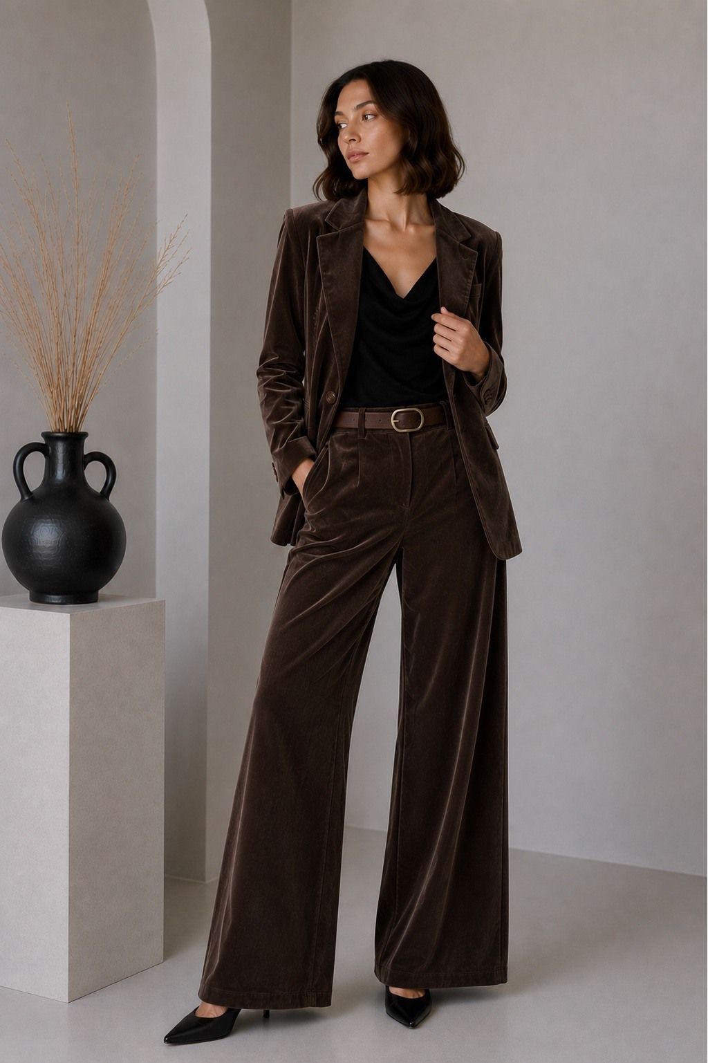 Velvet Broek met Riem Bruin