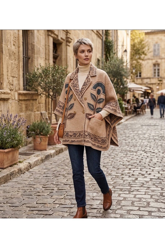 Bedrukte Poncho Beige