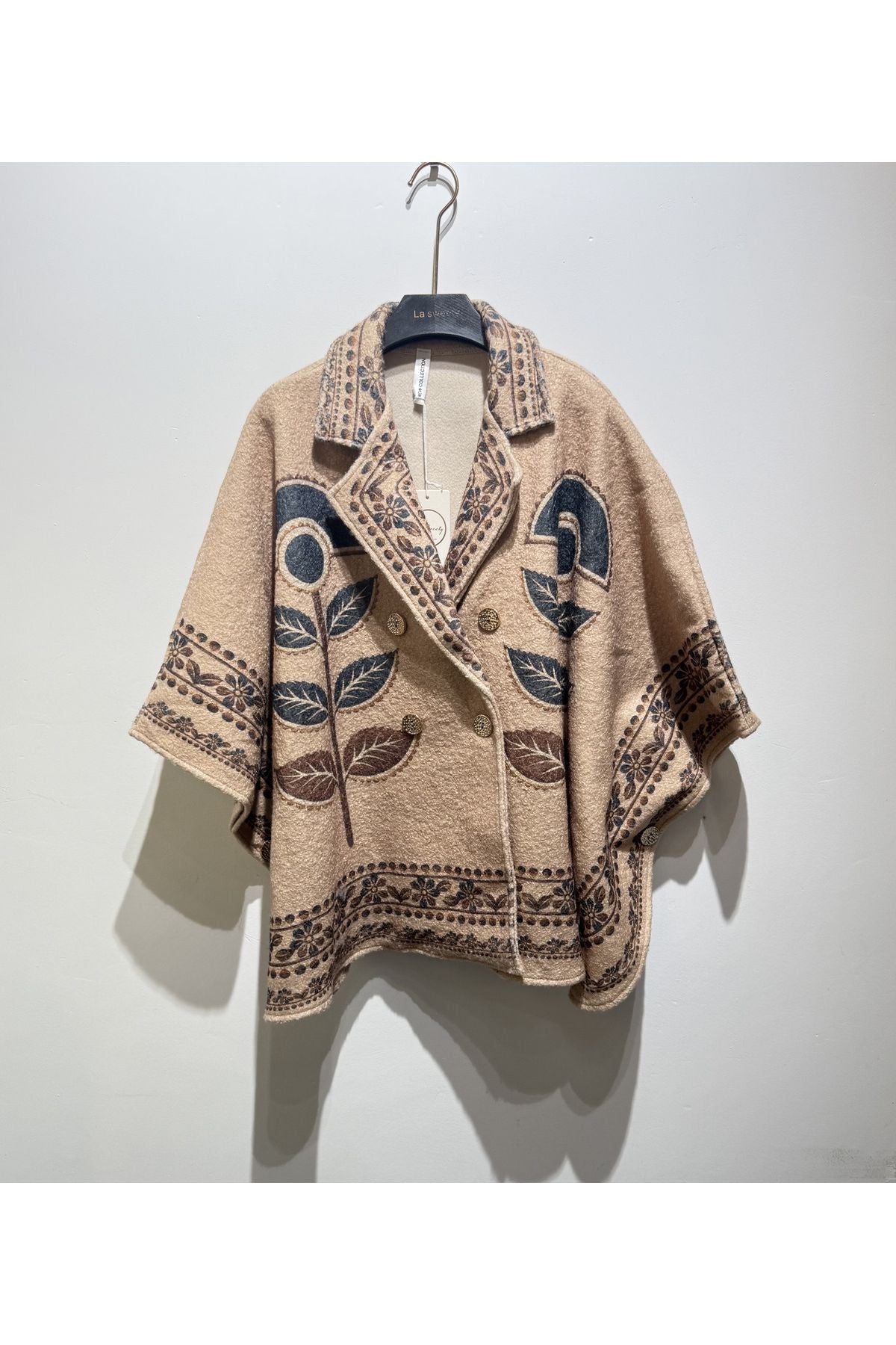 Bedrukte Poncho Beige