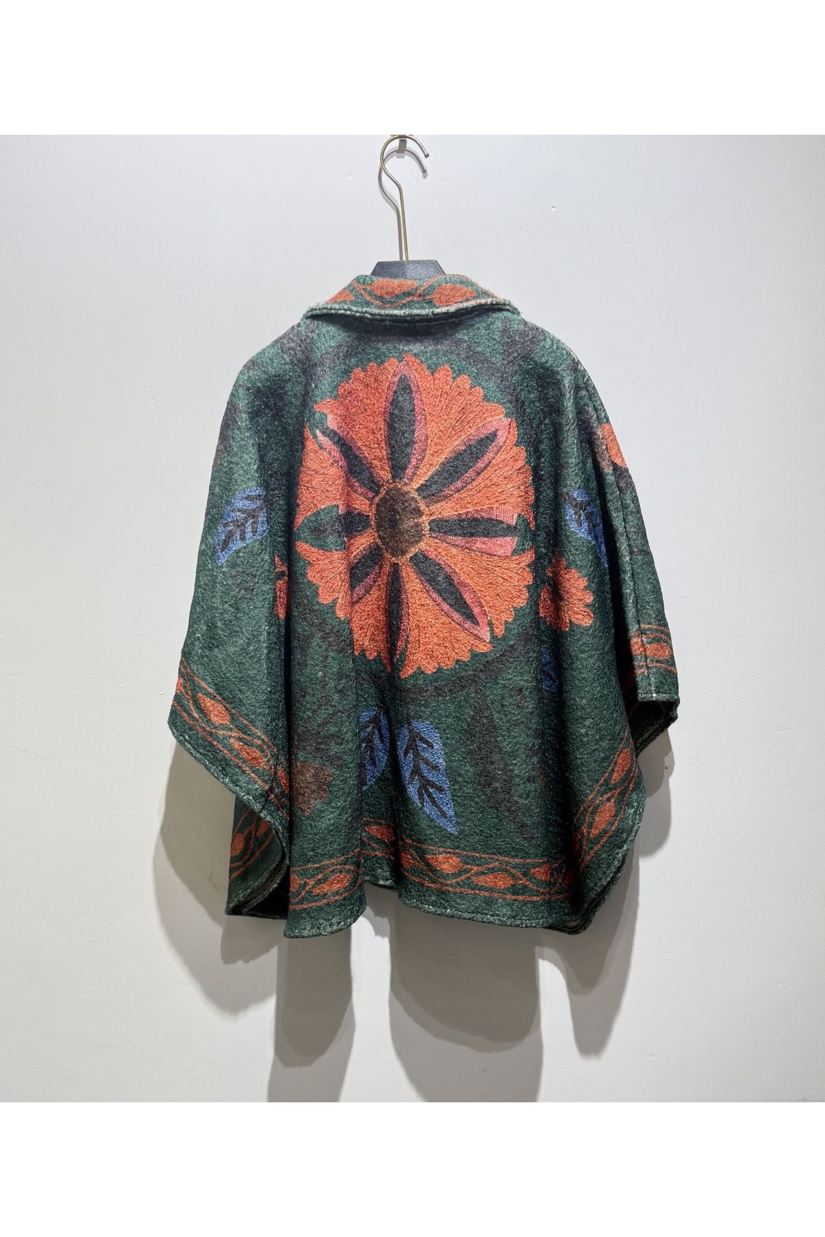 Boho Floral Poncho met Print Groen