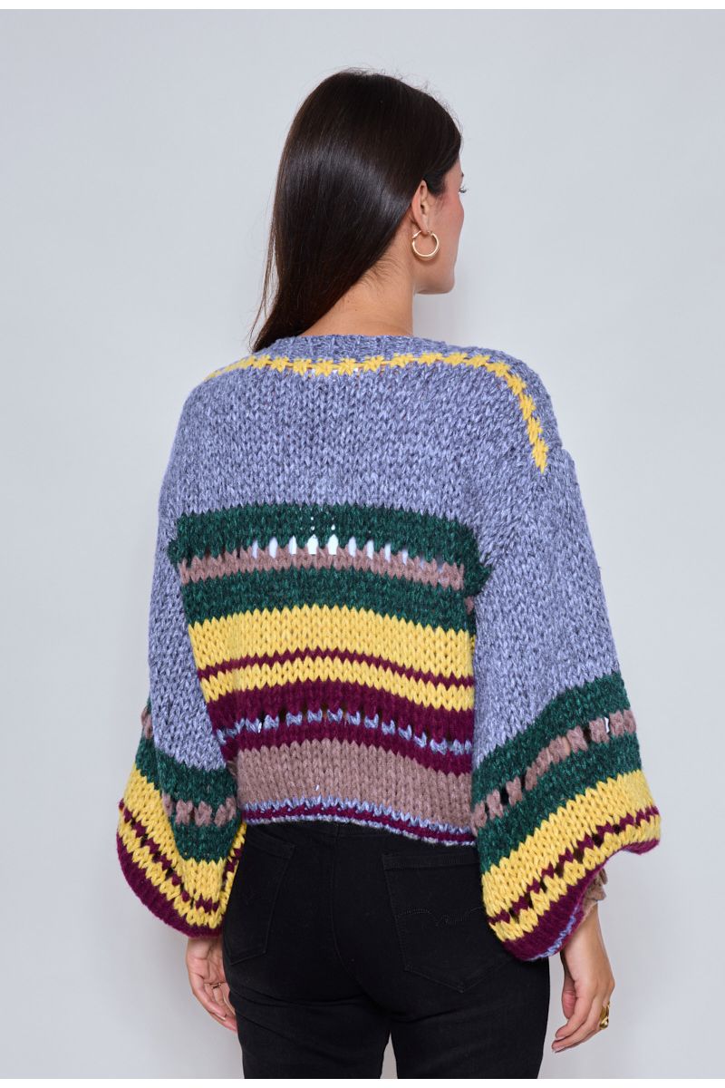 Gebreide multicolor trui met strepen Blauw