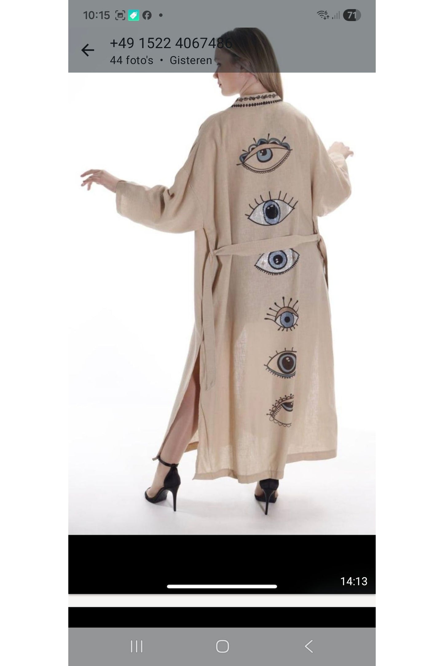 Bohemian kimono met eye print camel