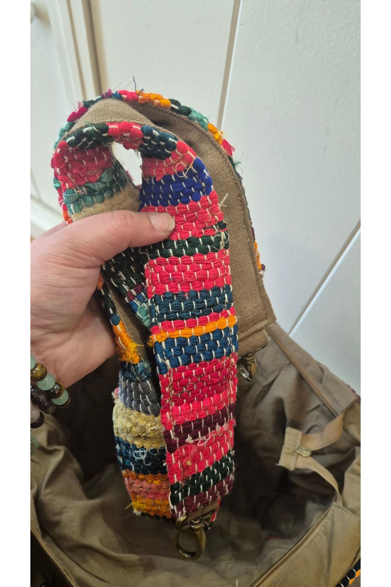 Bohemian strandtas met borduurdetails roze