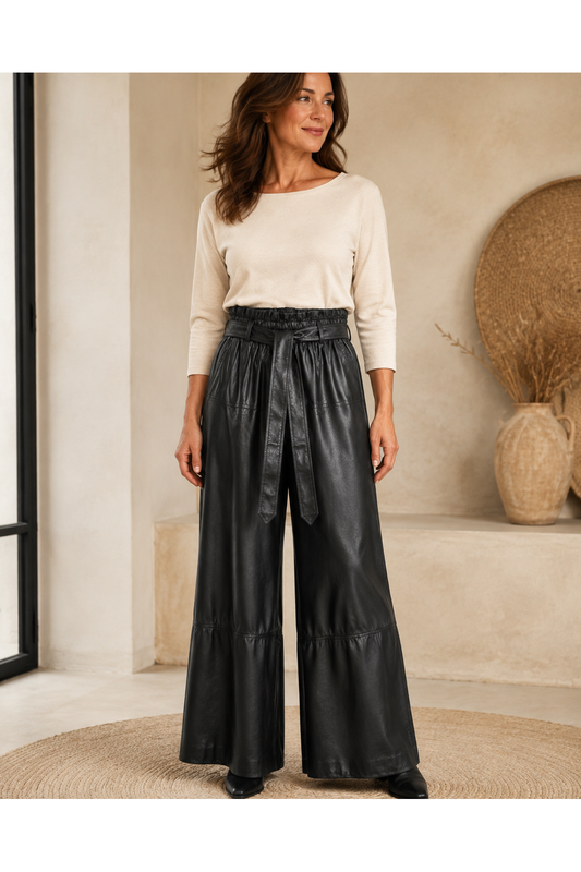 Boho Leather Flow Pants Zwart
