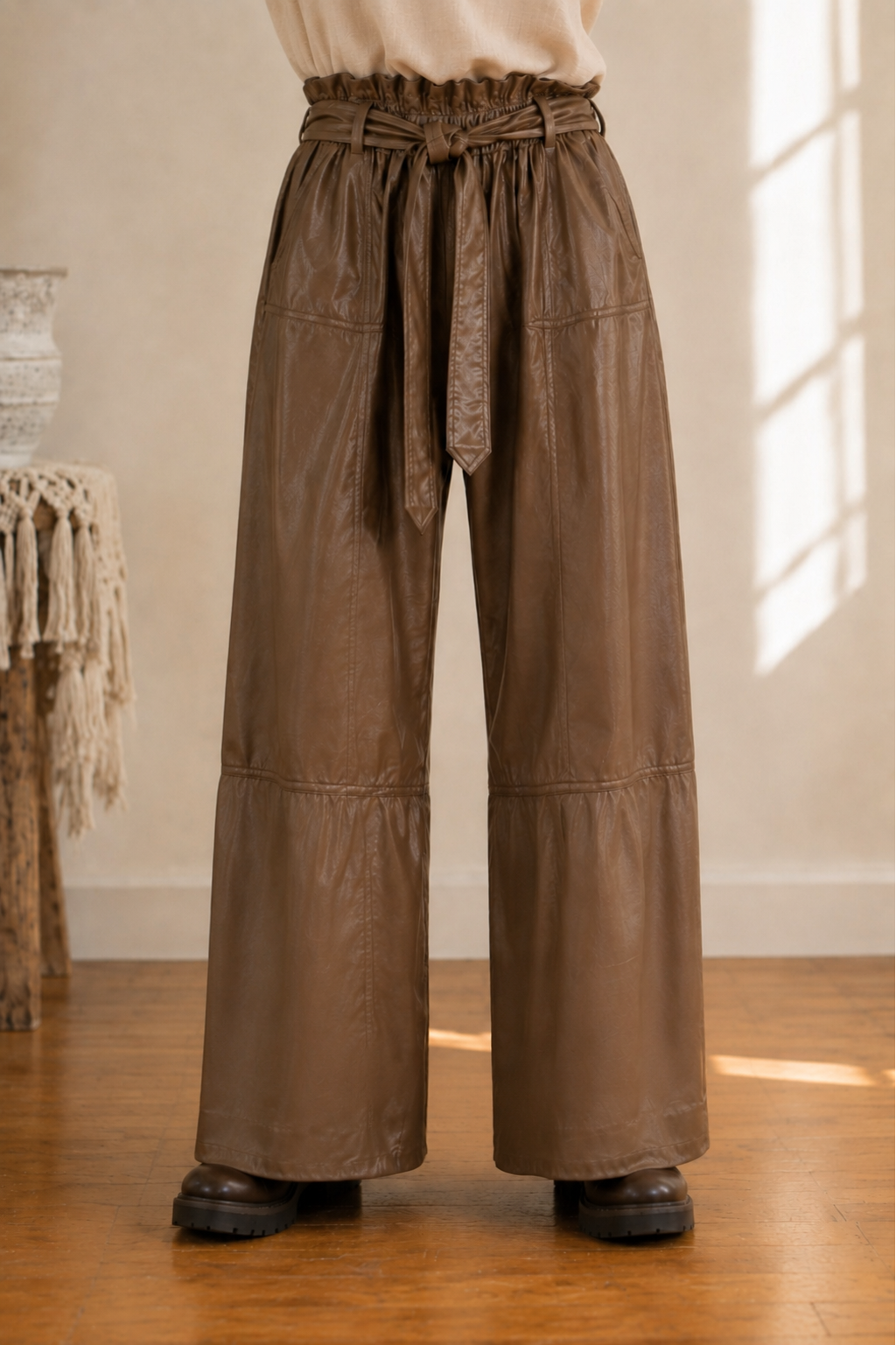 Boho Leather Flow Pants Bruin