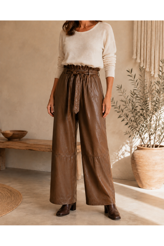 Boho Leather Flow Pants Bruin