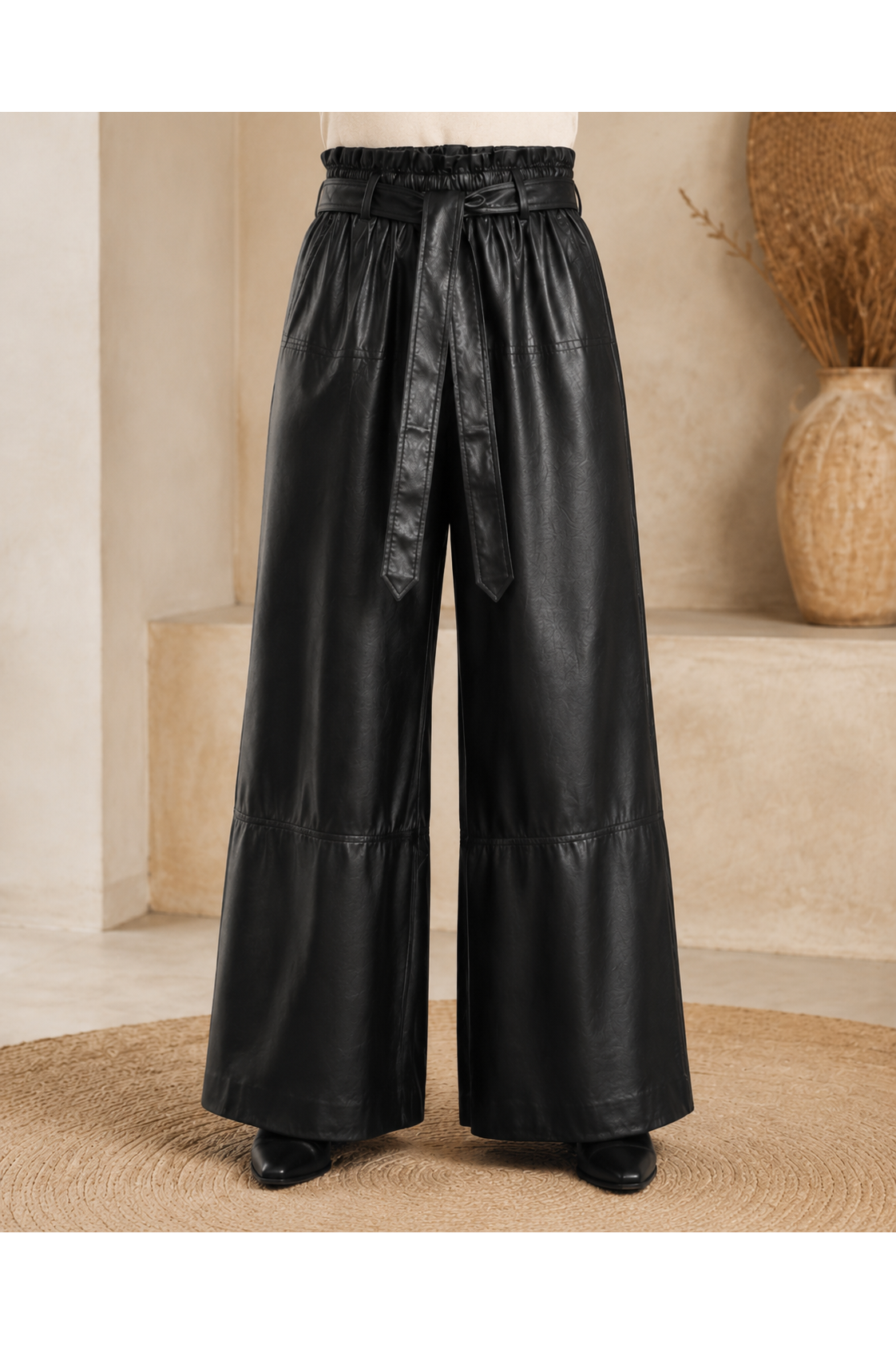Boho Leather Flow Pants Zwart