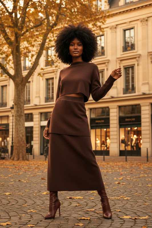 Bruine satijnen rok over rok