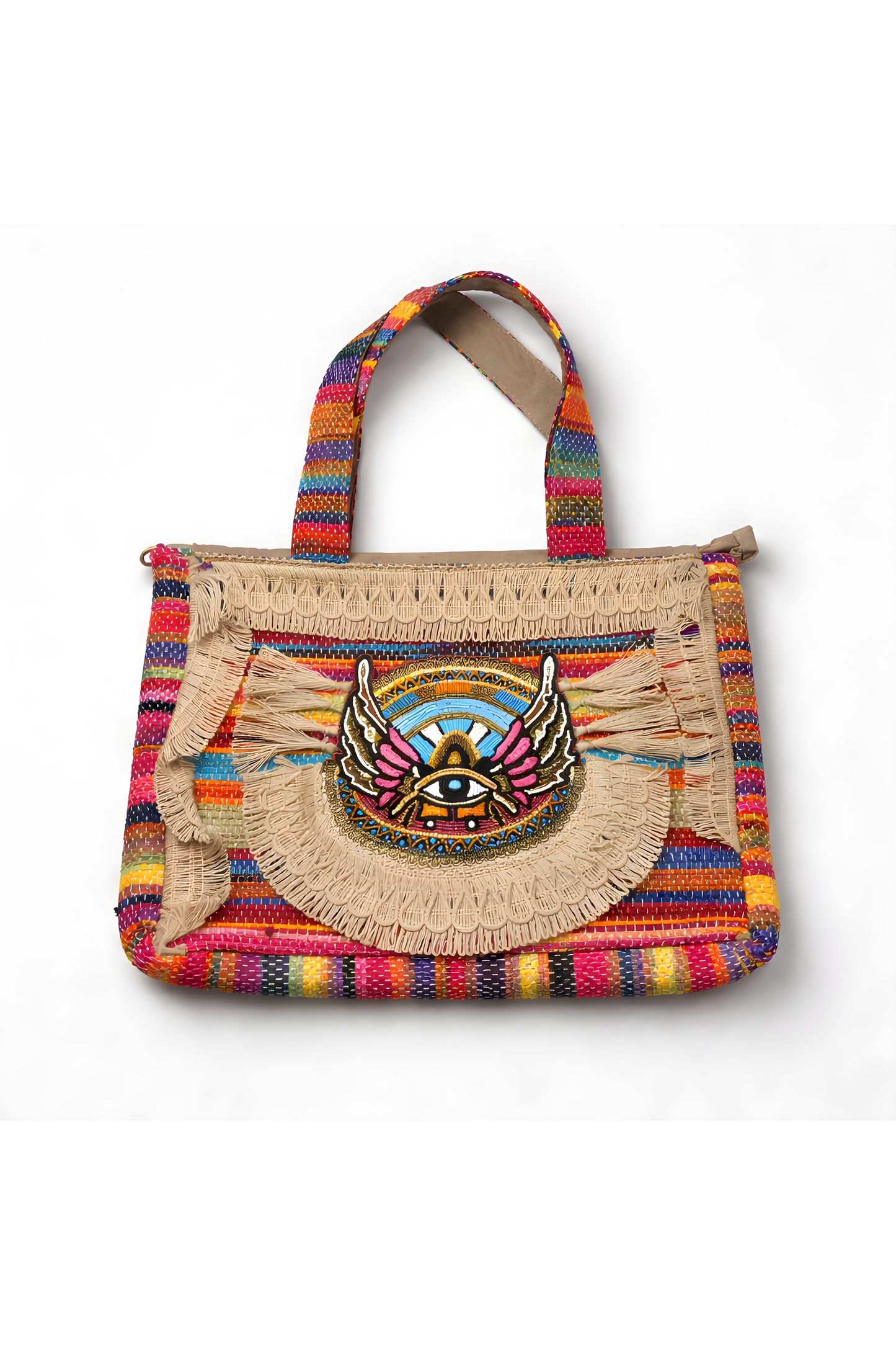 Bohemian strandtas met borduurdetails roze