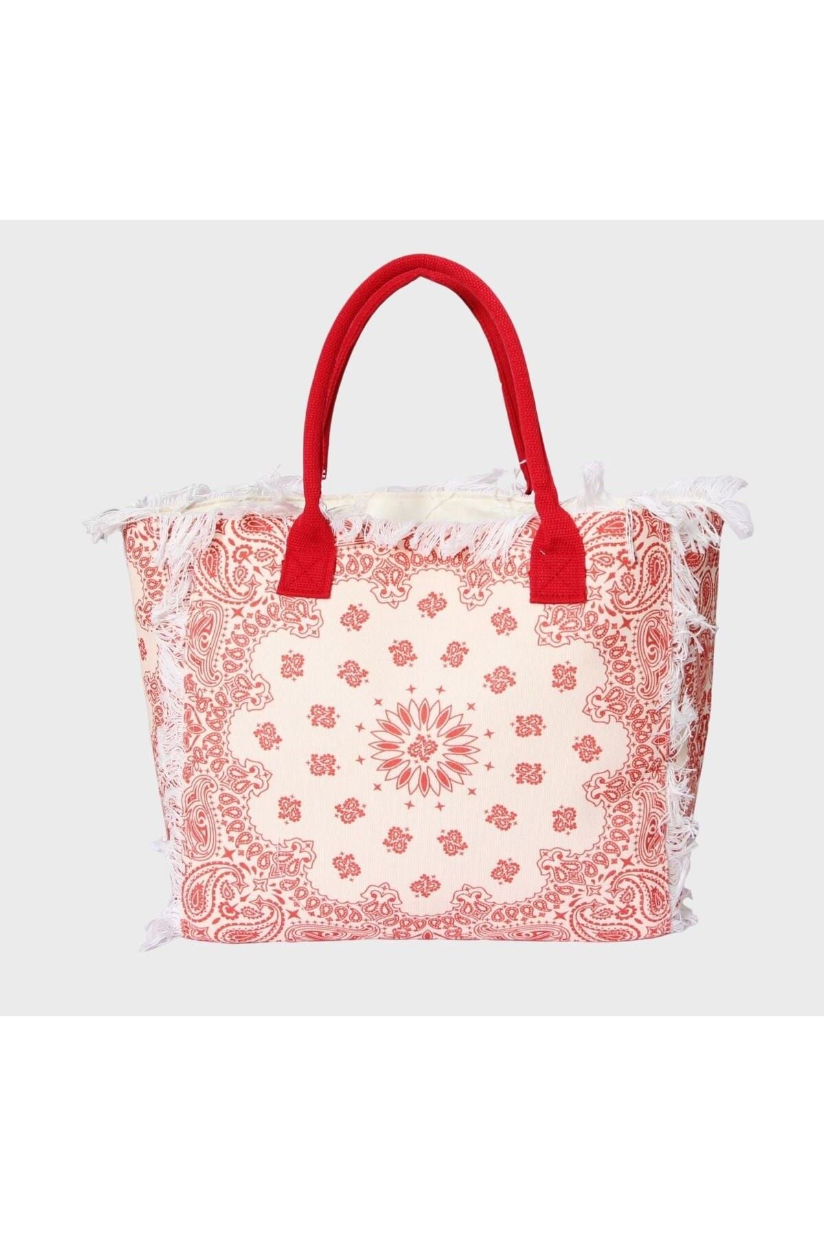 Boho Beach Bag – Red Paisley