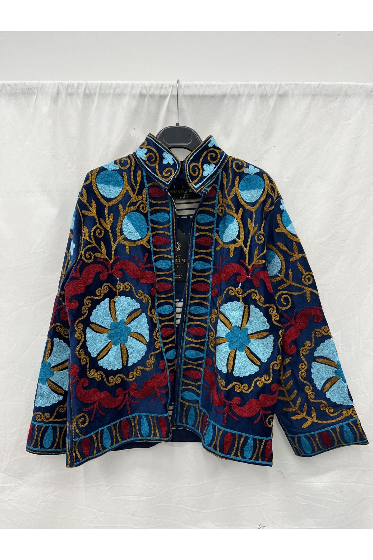 Korte fluwelen Suzani donker blauw